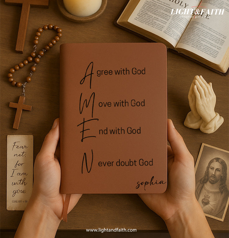 Personalized Christian Journal with AMEN Prayer Design, Custom Name Prayer & Faith Notebook, Religious Gift, First Communion Gifts, Birthday. NBLAF15